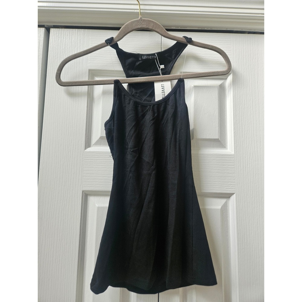 Luvvette Black Ribbed Racerback Tank Top XS New With Tags Cotton Blend - Picture 3 of 4